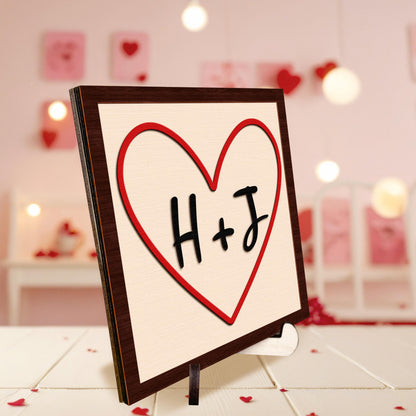 Netecom Personalized Initials Heart Wooden Sign for Couples, Custom Valentine’s Day Decor with His and Her Initials, Romantic Shelf and Tiered Tray Display, Meaningful Gift for Valentine or Anniversary