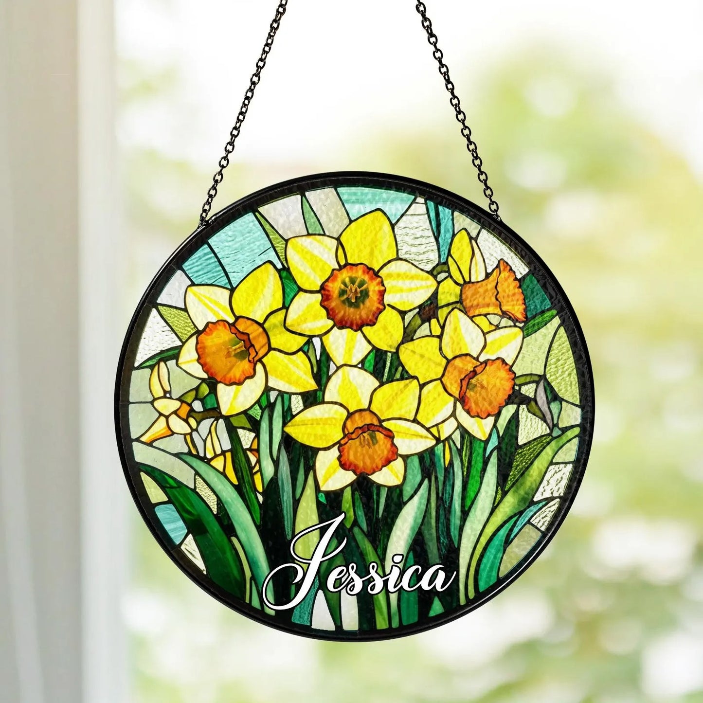 Netecom Daisy Flowers Stained Glass Suncatcher – April Birth Month Flower, Wildflower Nature Lover Gift for Mom, Grandma, or Couples, Perfect for Valentine’s Day