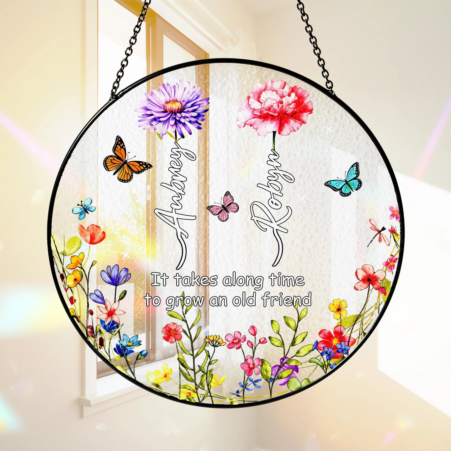 Netecom Personalized Birth Month Flower Stained Glass Suncatcher – Family Birth Month Flowers, Custom Gift for Grandma Mom Nana, Mother’s Day Gift