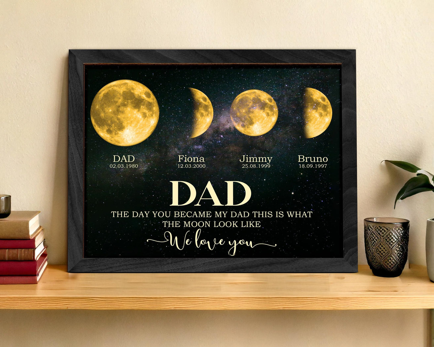 Netecom Personalized Moon Phase Frame for Dad with Children’s Names, Gift for the Day You Became My Dad, Moon Phase Art Frame, Father’s Day Gift, Gift for Dad