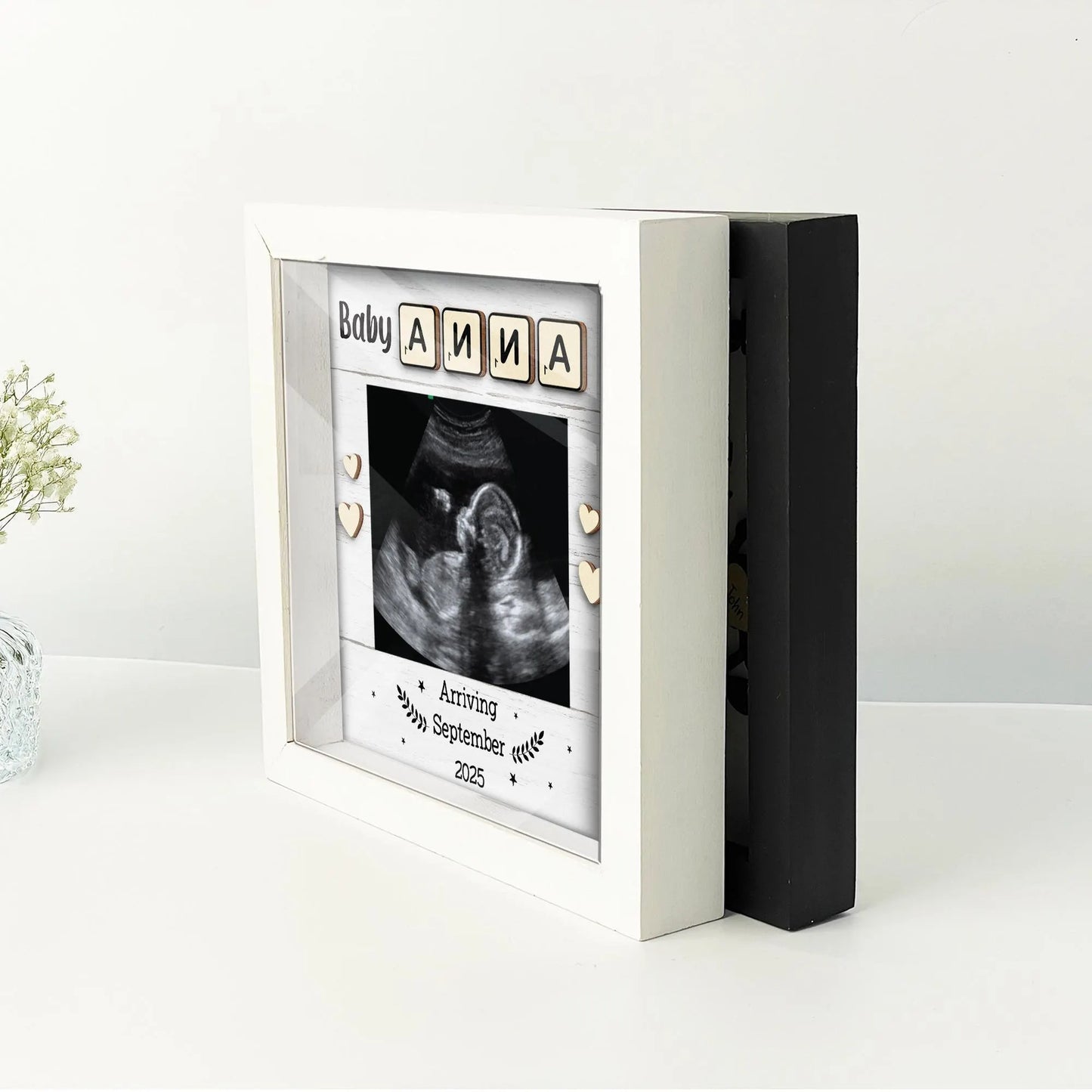 Netecom Personalized Baby Ultrasound Frame, Pregnancy Announcement Gift, Custom Sonogram Photo Frame with Baby Name & Due Date, Baby Arrival Keepsake, Nursery Decor