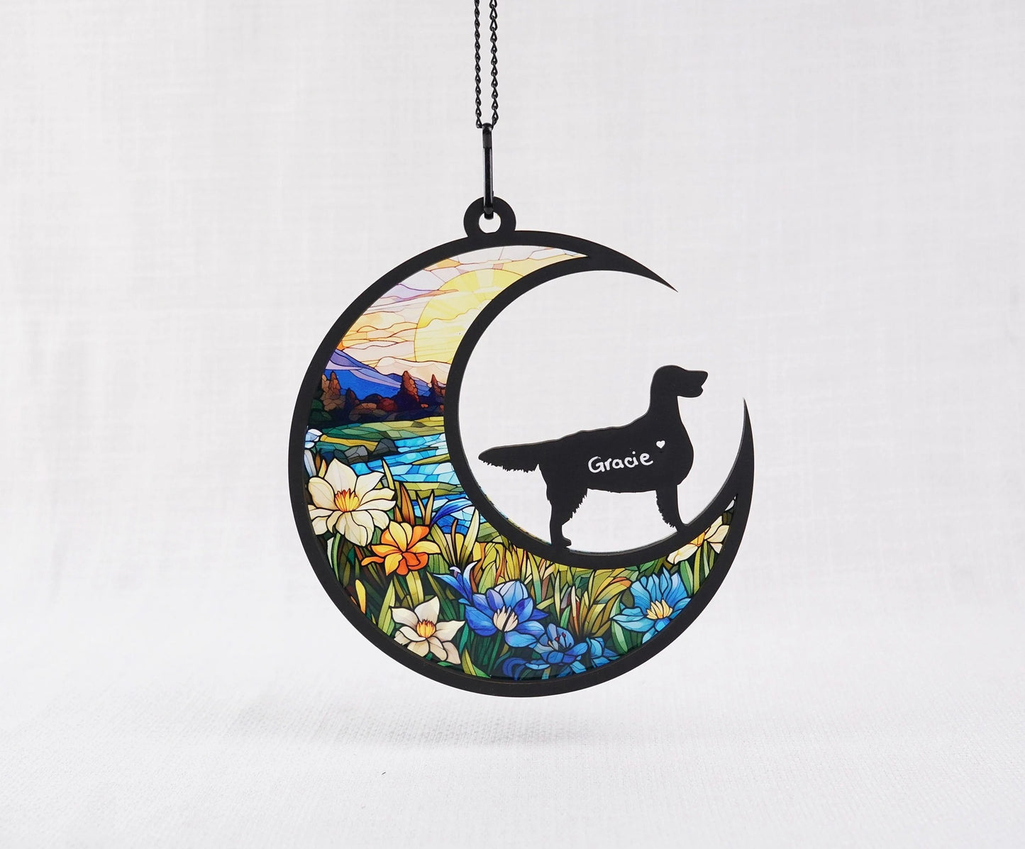 Netecom Personalized English Setter Memorial Suncatcher – Pet Loss Remembrance Ornament, Dog on Moon Light Catcher, Sympathy Gift for Dog Lovers, Car & Window Decor