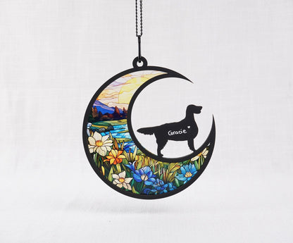 Netecom Personalized English Setter Memorial Suncatcher – Pet Loss Remembrance Ornament, Dog on Moon Light Catcher, Sympathy Gift for Dog Lovers, Car & Window Decor