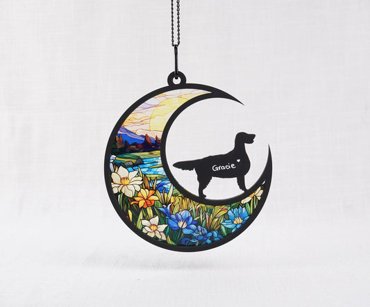 Netecom Personalized English Setter Memorial Suncatcher – Pet Loss Remembrance Ornament, Dog on Moon Light Catcher, Sympathy Gift for Dog Lovers, Car & Window Decor