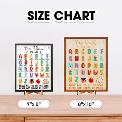 Netecom Personalized ABC Teacher Appreciation Wooden Sign, Custom Teacher Name Wall Art, A to Z Classroom Decor, Thank You Gift for Preschool & Kindergarten Teachers