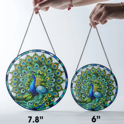 Netecom Peacock Stained Glass Suncatcher Window Hanging, Floral Peacock Art Decor, Colorful Window Ornament, Gift for Peacock Lovers Nature Fans