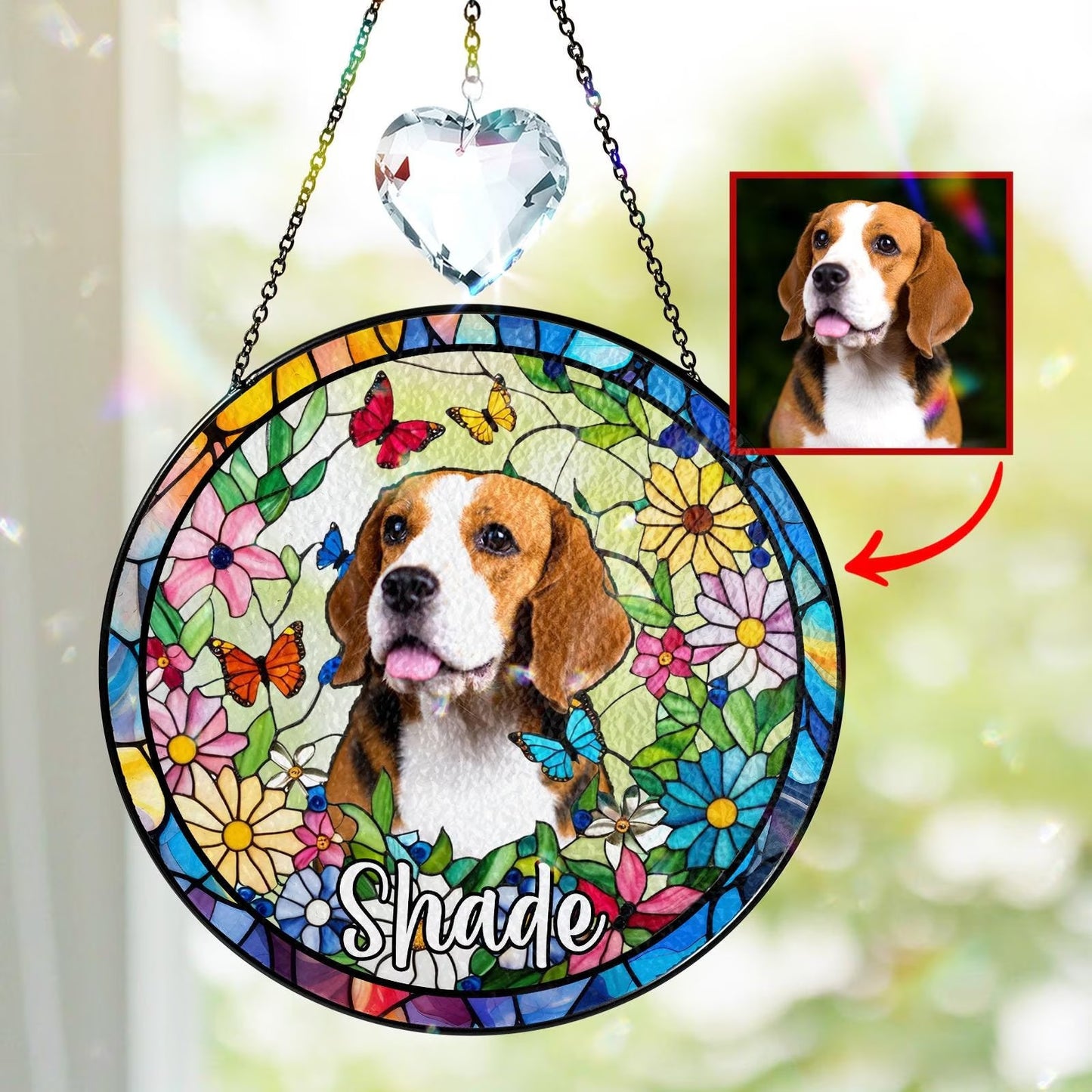 Netecom Beagle Dog Memorial Crystal Suncatcher – Personalized Pet Portrait Stained Glass, Dog Memorial Gifts, Pet Loss Sympathy, Rainbow Bridge Remembrance
