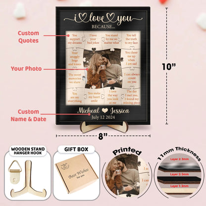 Netecom 12 Reasons Why I Love You Wooden Puzzle, Personalized Valentine’s Day Gift for Him or Her, Custom Romantic Wood Frame, Birthday Gift for Boyfriend Girlfriend