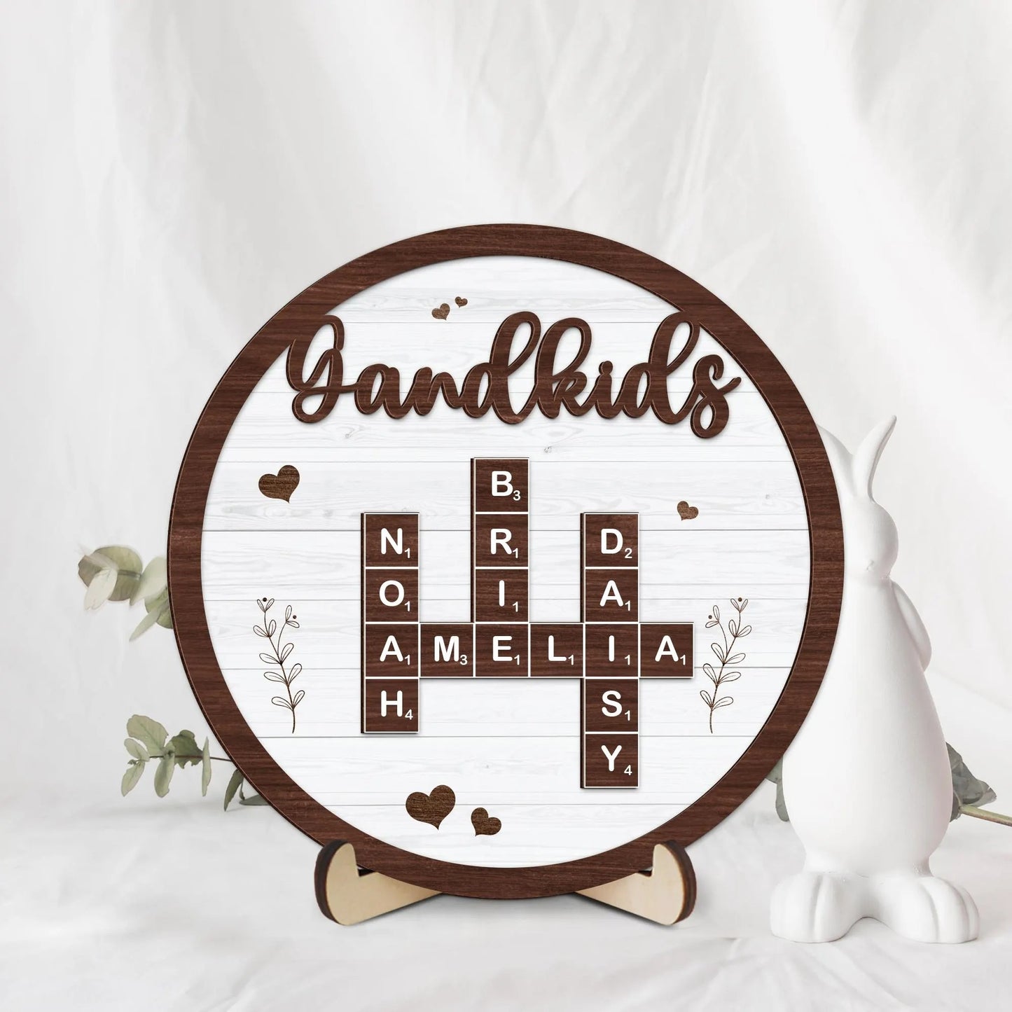 Netecom Personalized Grandkids Crossword Scrabble Frame, Custom Family Puzzle Sign, Meaningful Gift for Grandpa Grandma