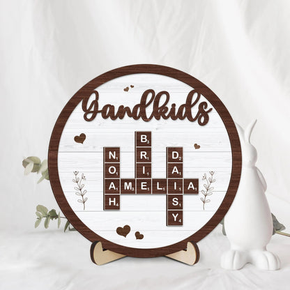 Netecom Personalized Grandkids Crossword Scrabble Frame, Custom Family Puzzle Sign, Meaningful Gift for Grandpa Grandma