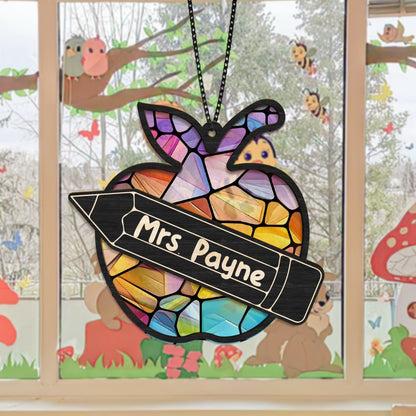 Netecom Personalized Teacher Suncatcher Gift, Custom Apple Ornament, Teacher Appreciation Gift, Back to School Decor, Classroom Keepsake