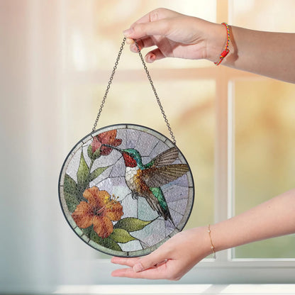 Netecom Hummingbirds and Wild Flowers Stained Glass Suncatcher – Window Hanging Nature Art, Grandma Gift, Light Catcher Wall Decor for Women Mom