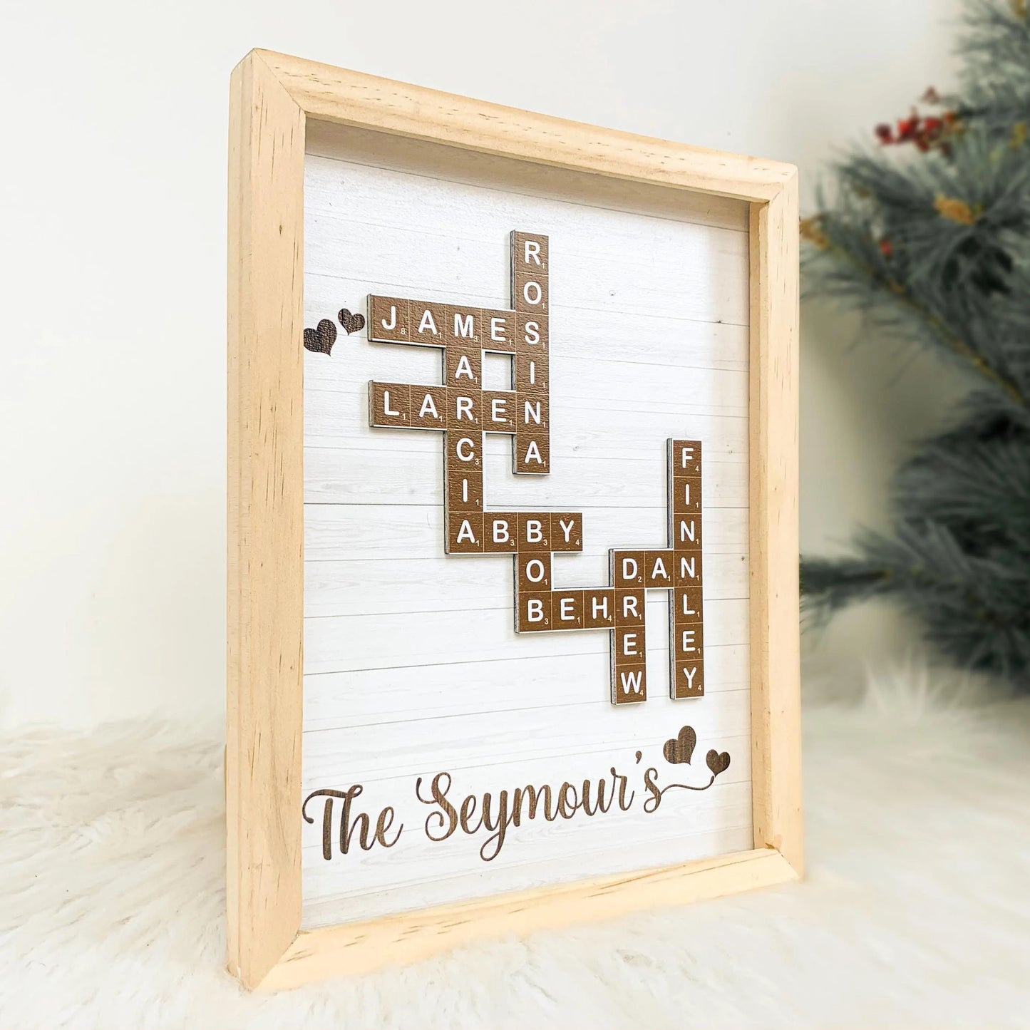 Netecom Personalized Family Scrabble Puzzle Frame Custom Family Name Sign Grandkids Keepsake Family Memory Board