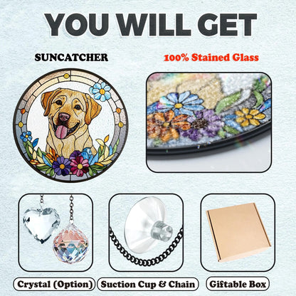 Netecom Personalized Pet Portrait Crystal Suncatcher, Custom Dog Cat Horse Memorial Gift, Stained Glass Style Pet Photo Ornament, Loss of Pet Sympathy Gift