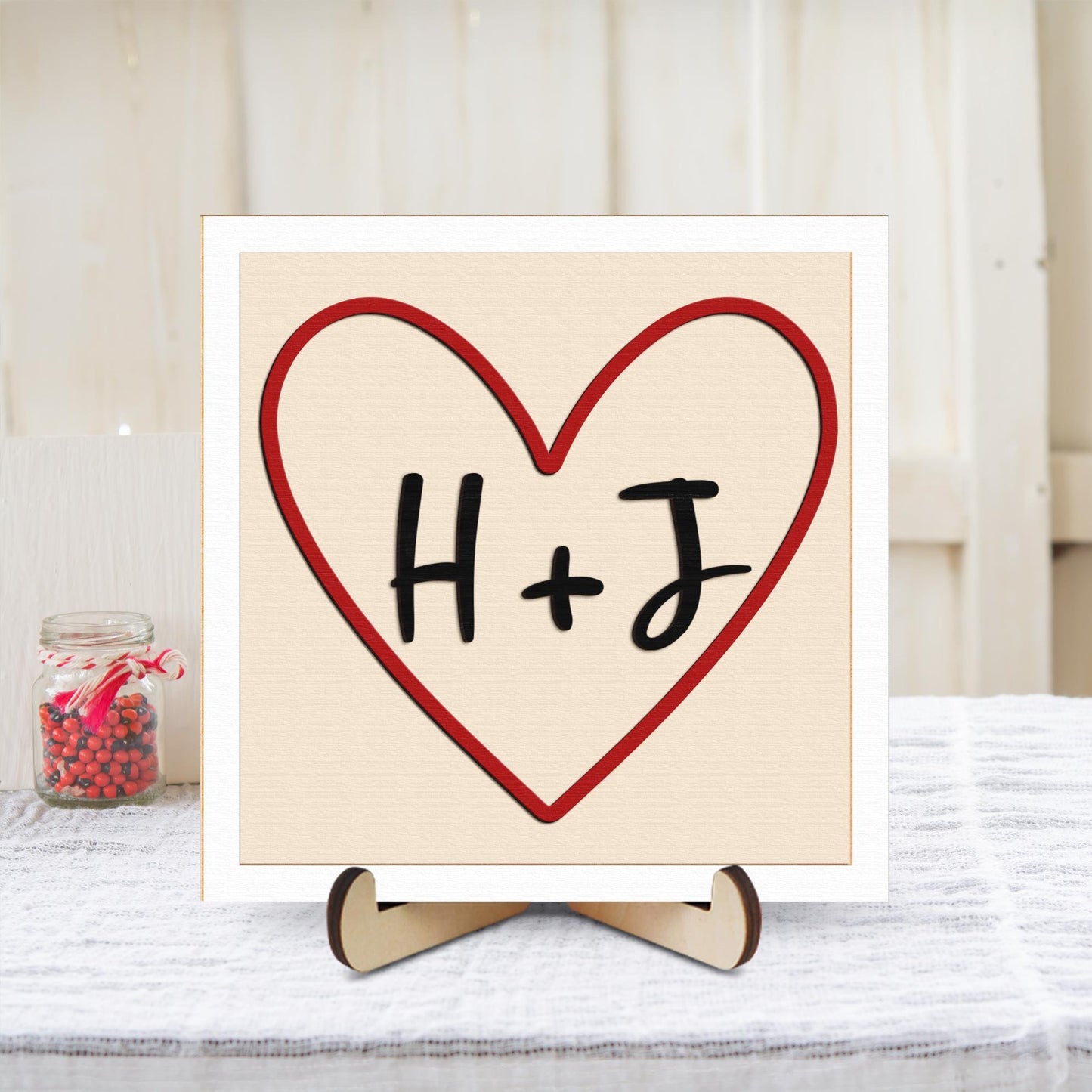 Netecom Personalized Initials Heart Wooden Sign for Couples, Custom Valentine’s Day Decor with His and Her Initials, Romantic Shelf and Tiered Tray Display, Meaningful Gift for Valentine or Anniversary