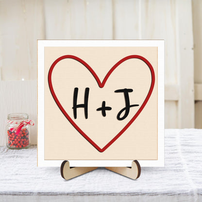 Netecom Personalized Initials Heart Wooden Sign for Couples, Custom Valentine’s Day Decor with His and Her Initials, Romantic Shelf and Tiered Tray Display, Meaningful Gift for Valentine or Anniversary