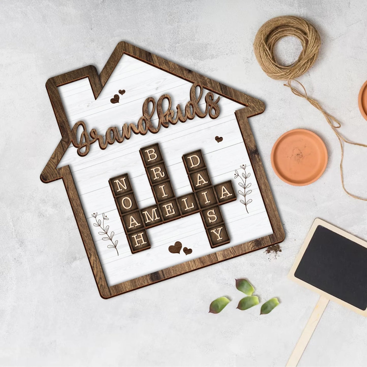 Netecom Personalized Grandkids Crossword Scrabble Frame, Custom Family Puzzle Sign, Meaningful Gift for Grandpa Grandma