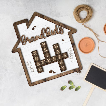 Netecom Personalized Grandkids Crossword Scrabble Frame, Custom Family Puzzle Sign, Meaningful Gift for Grandpa Grandma