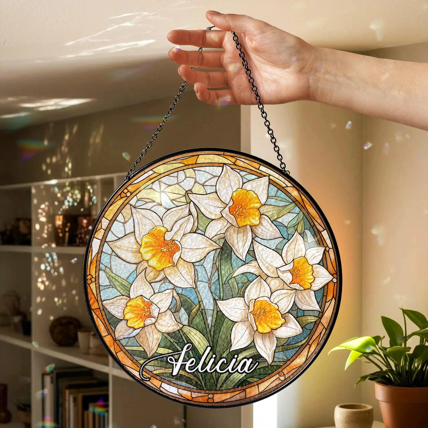 Netecom Personalized Birth Month Flower Stained Glass Suncatcher – Custom Birth Flower Gift, Mother’s Day Gift for Mom, Birthday Gift for Besties