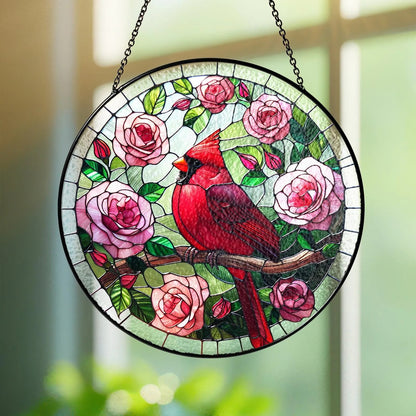 Netecom Red Cardinal Stained Glass Suncatcher – Cardinal Glass Art, Window Hanging Decor, Bird Lover Gift for Mom, Grandma, Mother’s Day, Home Decor