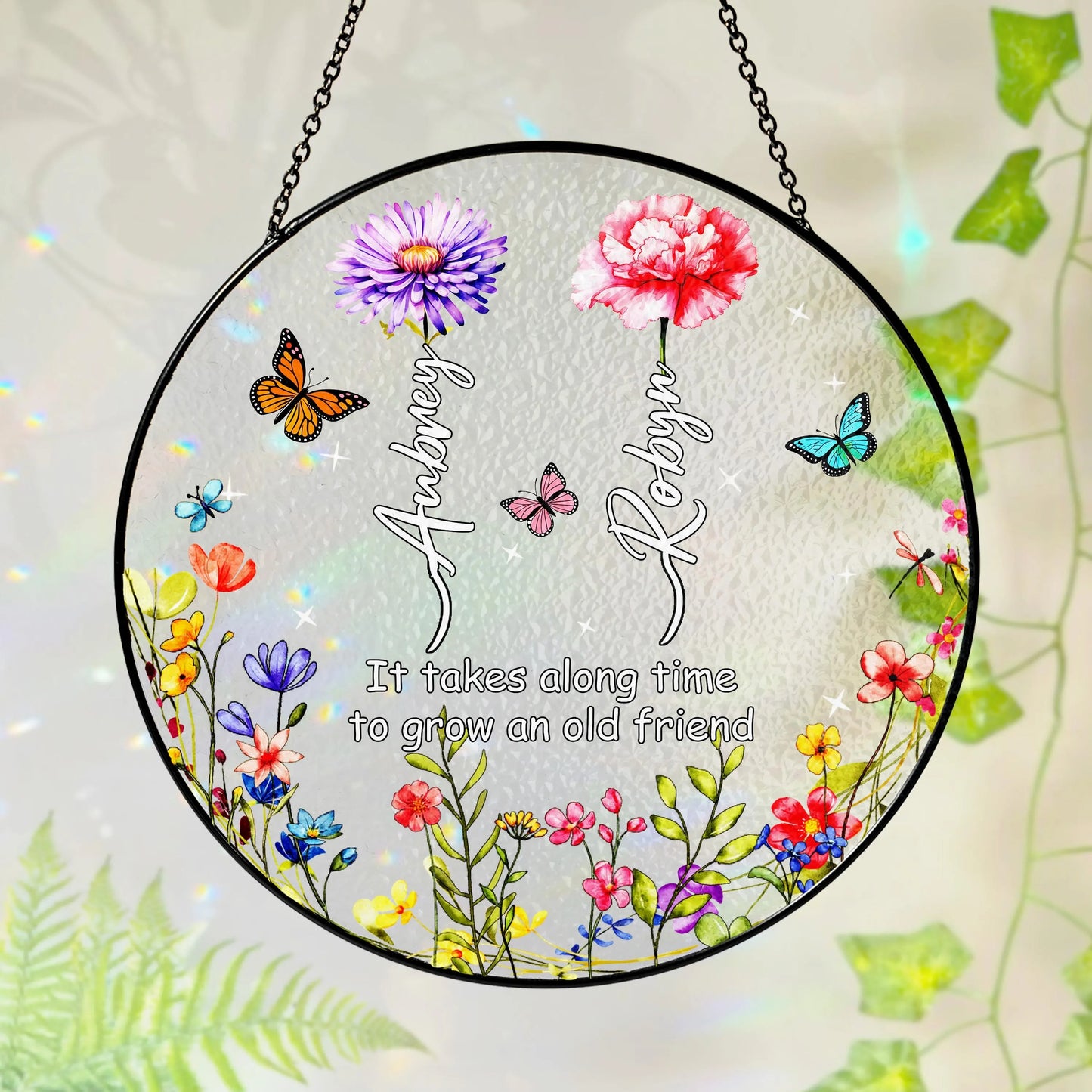 Netecom Personalized Birth Month Flower Stained Glass Suncatcher – Family Birth Month Flowers, Custom Gift for Grandma Mom Nana, Mother’s Day Gift