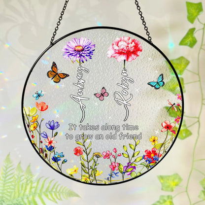 Netecom Personalized Birth Month Flower Stained Glass Suncatcher – Family Birth Month Flowers, Custom Gift for Grandma Mom Nana, Mother’s Day Gift