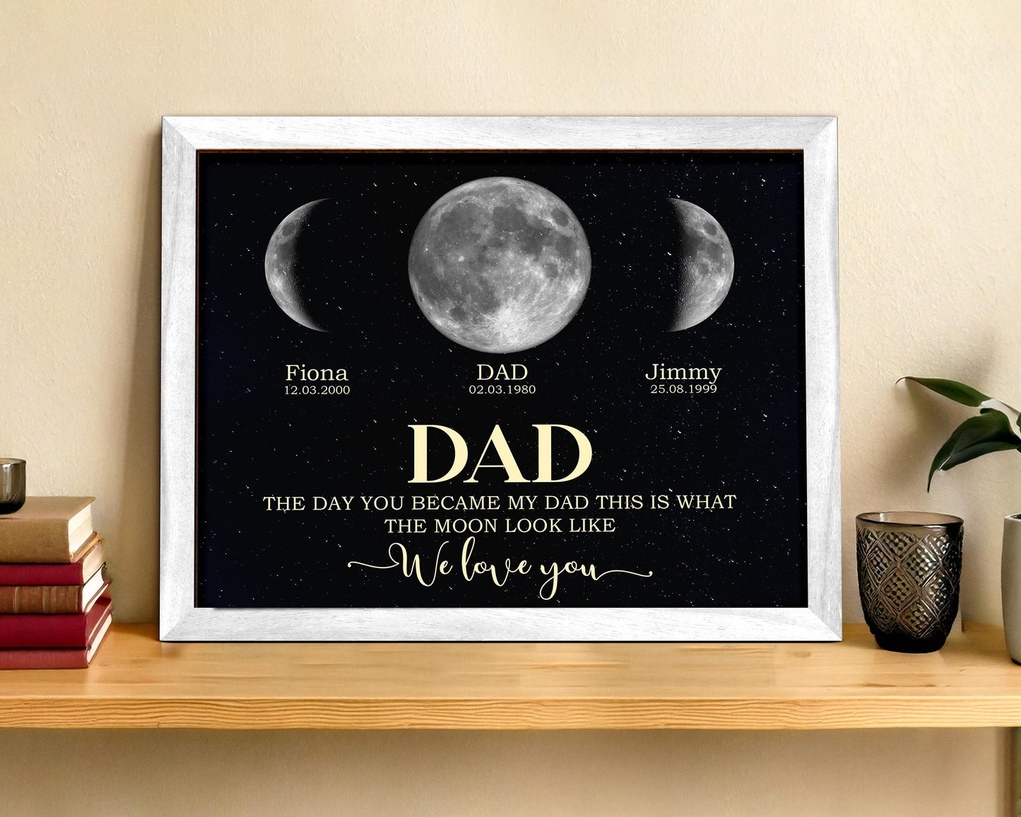 Netecom Personalized Moon Phase Frame for Dad with Children’s Names, Gift for the Day You Became My Dad, Moon Phase Art Frame, Father’s Day Gift, Gift for Dad