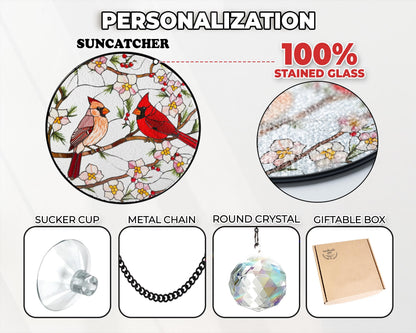Netecom Cardinal Stained Glass Suncatcher – Window Hanging Bird Glass Art, Memorial Suncatcher, Bird Lover Gift for Mom, Women’s Home Decor