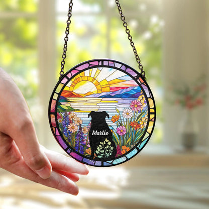 Netecom Personalized Cat Portrait Glass Suncatcher with Crystal – Custom Cat Memorial, Pet Loss Remembrance Gift, In Loving Memory