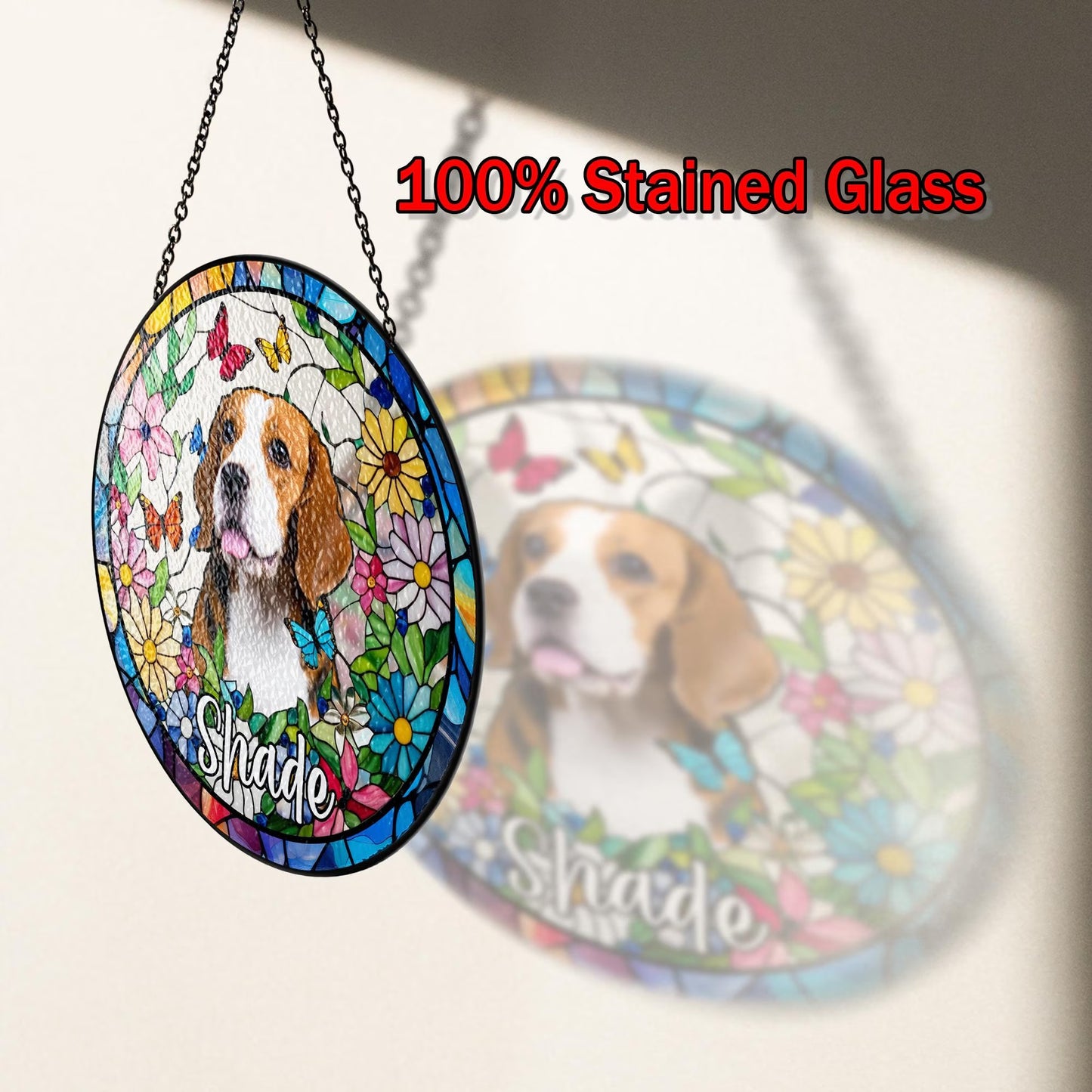 Netecom Beagle Dog Memorial Crystal Suncatcher – Personalized Pet Portrait Stained Glass, Dog Memorial Gifts, Pet Loss Sympathy, Rainbow Bridge Remembrance