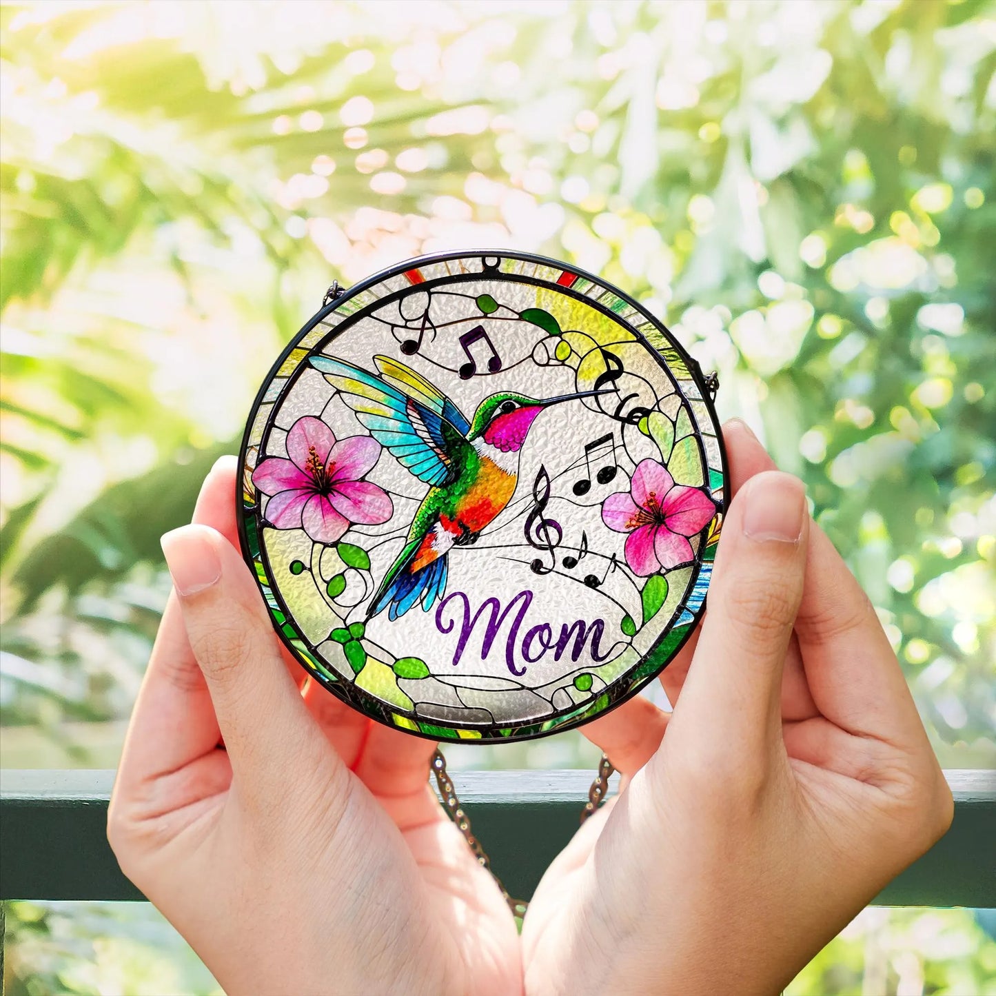 Netecom Personalized Hummingbird Stained Glass Suncatcher, Custom Window Hanging, Bird Ornament for Mom, Personalized Mother’s Day Gift, Nature Art