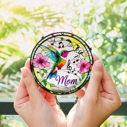Netecom Personalized Hummingbird Stained Glass Suncatcher, Custom Window Hanging, Bird Ornament for Mom, Personalized Mother’s Day Gift, Nature Art