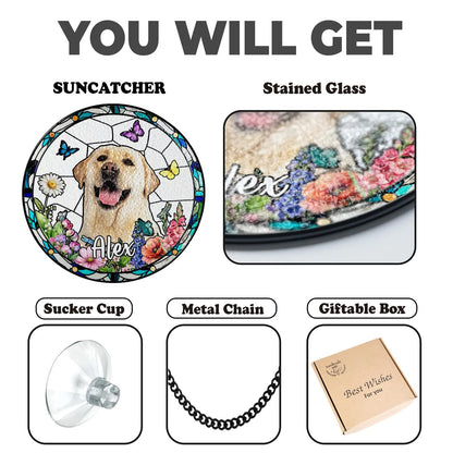 Netecom Personalized Pet Portrait Stained Glass Suncatcher – Custom Pet Memorial, Pet Lover Window Hanging, Thoughtful Sympathy Gift for Dog and Cat Owners