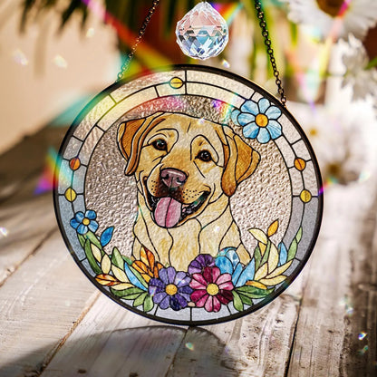 Netecom Personalized Pet Portrait Crystal Suncatcher, Custom Dog Cat Horse Memorial Gift, Stained Glass Style Pet Photo Ornament, Loss of Pet Sympathy Gift