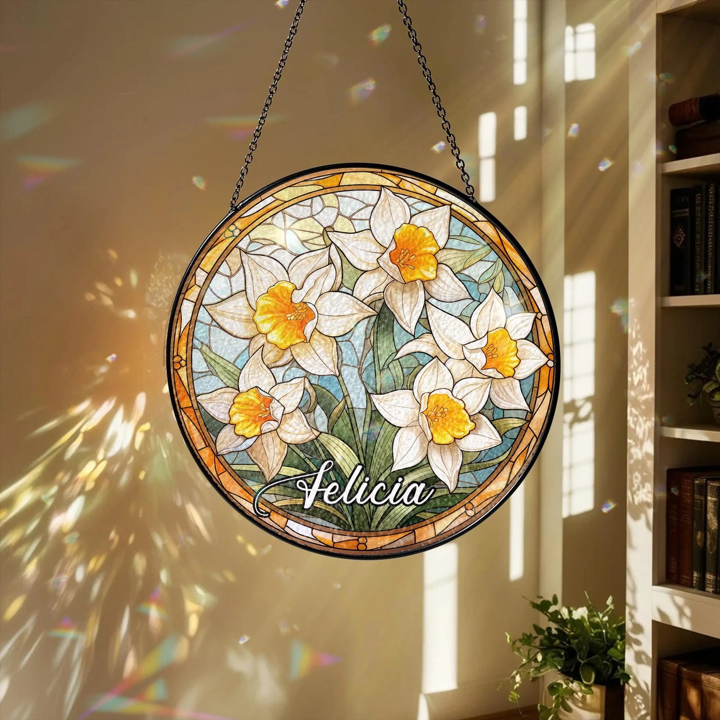 Netecom Personalized Birth Month Flower Stained Glass Suncatcher – Custom Birth Flower Gift, Mother’s Day Gift for Mom, Birthday Gift for Besties