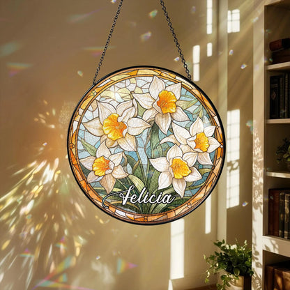 Netecom Personalized Birth Month Flower Stained Glass Suncatcher – Custom Birth Flower Gift, Mother’s Day Gift for Mom, Birthday Gift for Besties