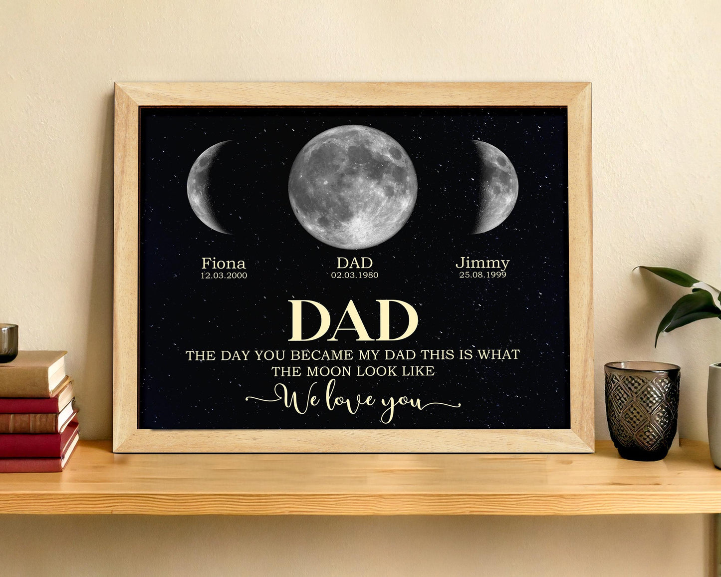 Netecom Personalized Moon Phase Frame for Dad with Children’s Names, Gift for the Day You Became My Dad, Moon Phase Art Frame, Father’s Day Gift, Gift for Dad
