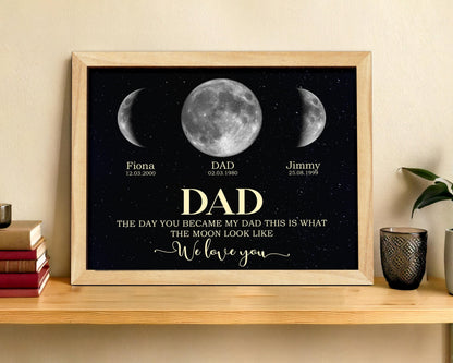 Netecom Personalized Moon Phase Frame for Dad with Children’s Names, Gift for the Day You Became My Dad, Moon Phase Art Frame, Father’s Day Gift, Gift for Dad