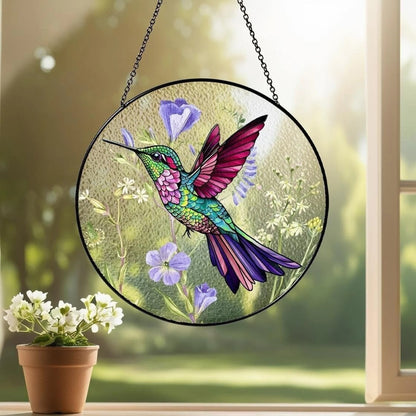 Netecom Stained Glass Hummingbird Suncatcher – Hummingbird and Wildflower Window Hanging, Gift for Hummingbird Lovers, Home Decor, Gift for Women