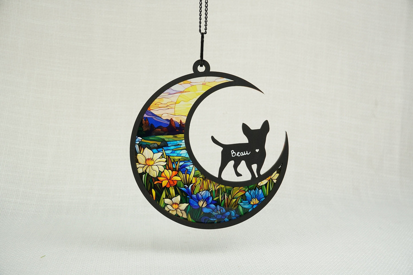 Netecom Personalized Chihuahua Short Hair Suncatcher, Dog Memorial Ornament, Pet Loss Gift, Moon Light Catcher, Car Charm and Wall Hanging