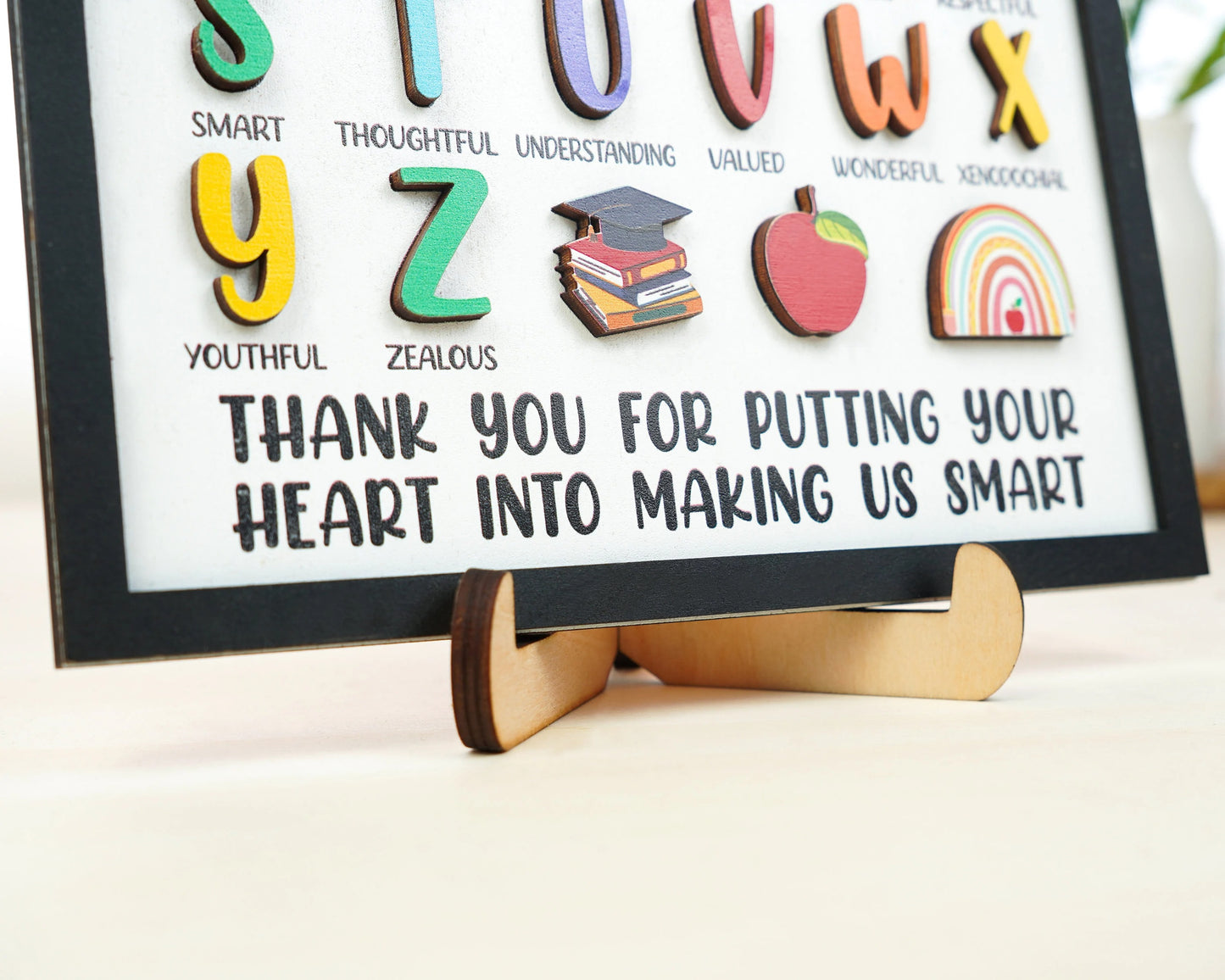 Netecom Personalized ABC Teacher Appreciation Wooden Sign, Custom Teacher Name Wall Art, A to Z Classroom Decor, Thank You Gift for Preschool & Kindergarten Teachers