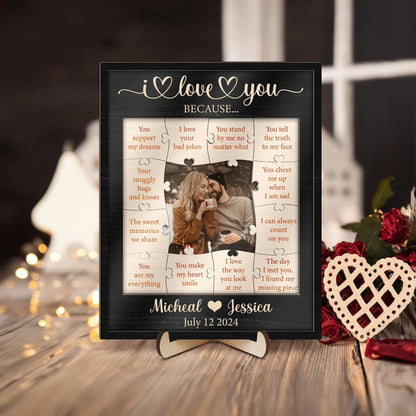 Netecom 12 Reasons Why I Love You Wooden Puzzle, Personalized Valentine’s Day Gift for Him or Her, Custom Romantic Wood Frame, Birthday Gift for Boyfriend Girlfriend