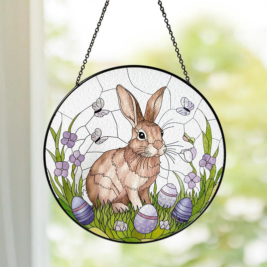 Netecom Easter Bunny Stained Glass Suncatcher – Colorful Spring Window Hanging, Rabbit & Easter Egg Decor, Holiday Gift for Kids and Families