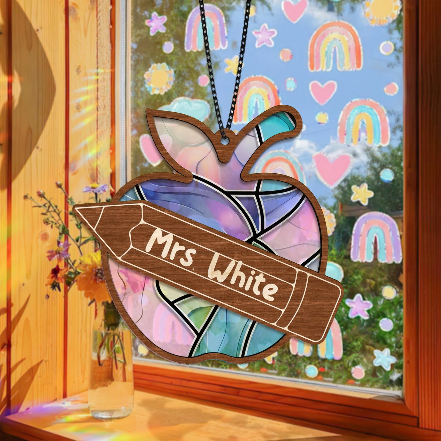 Netecom Personalized Teacher Suncatcher Gift, Custom Apple Ornament, Teacher Appreciation Gift, Back to School Decor, Classroom Keepsake