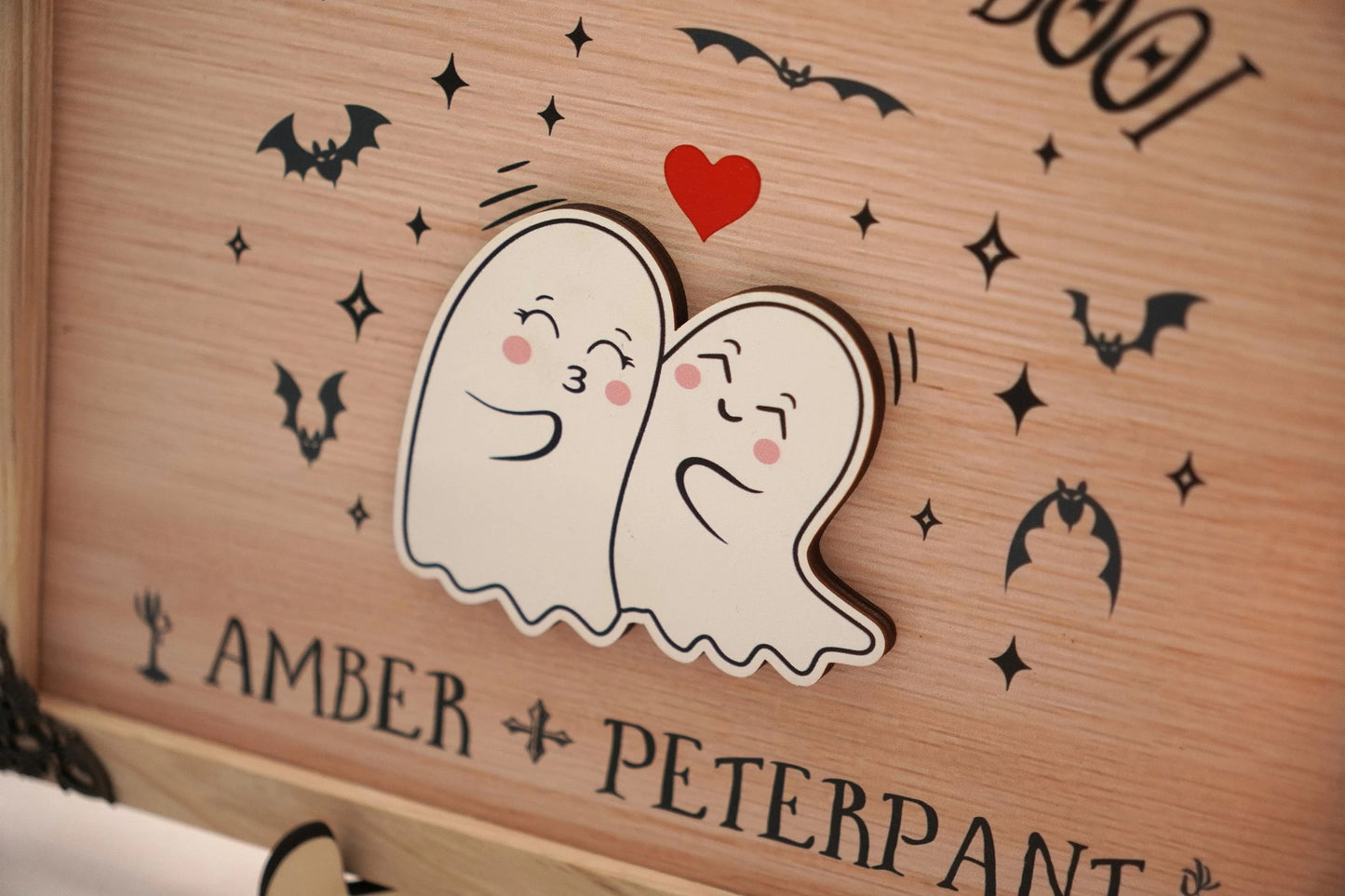 Netecom Personalized Forever My Boo Wooden Halloween Sign, Cute Ghost Couple Decor with Heart, Custom Name Halloween Home Decor, Spooky Farmhouse Gift for Couples