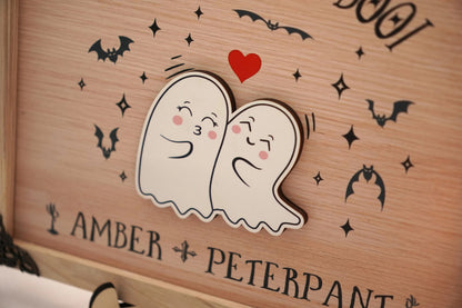 Netecom Personalized Forever My Boo Wooden Halloween Sign, Cute Ghost Couple Decor with Heart, Custom Name Halloween Home Decor, Spooky Farmhouse Gift for Couples