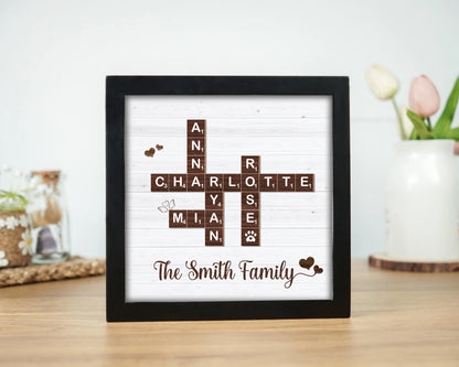 Netecom Personalized Family Scrabble Puzzle Frame Custom Family Name Sign Grandkids Keepsake Family Memory Board