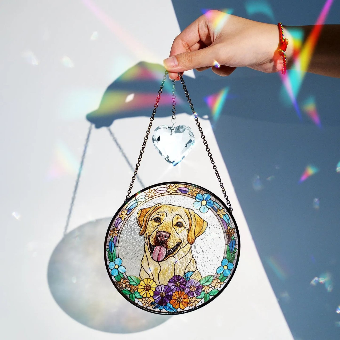 Netecom Personalized Pet Portrait Crystal Suncatcher, Custom Dog Cat Horse Memorial Gift, Stained Glass Style Pet Photo Ornament, Loss of Pet Sympathy Gift