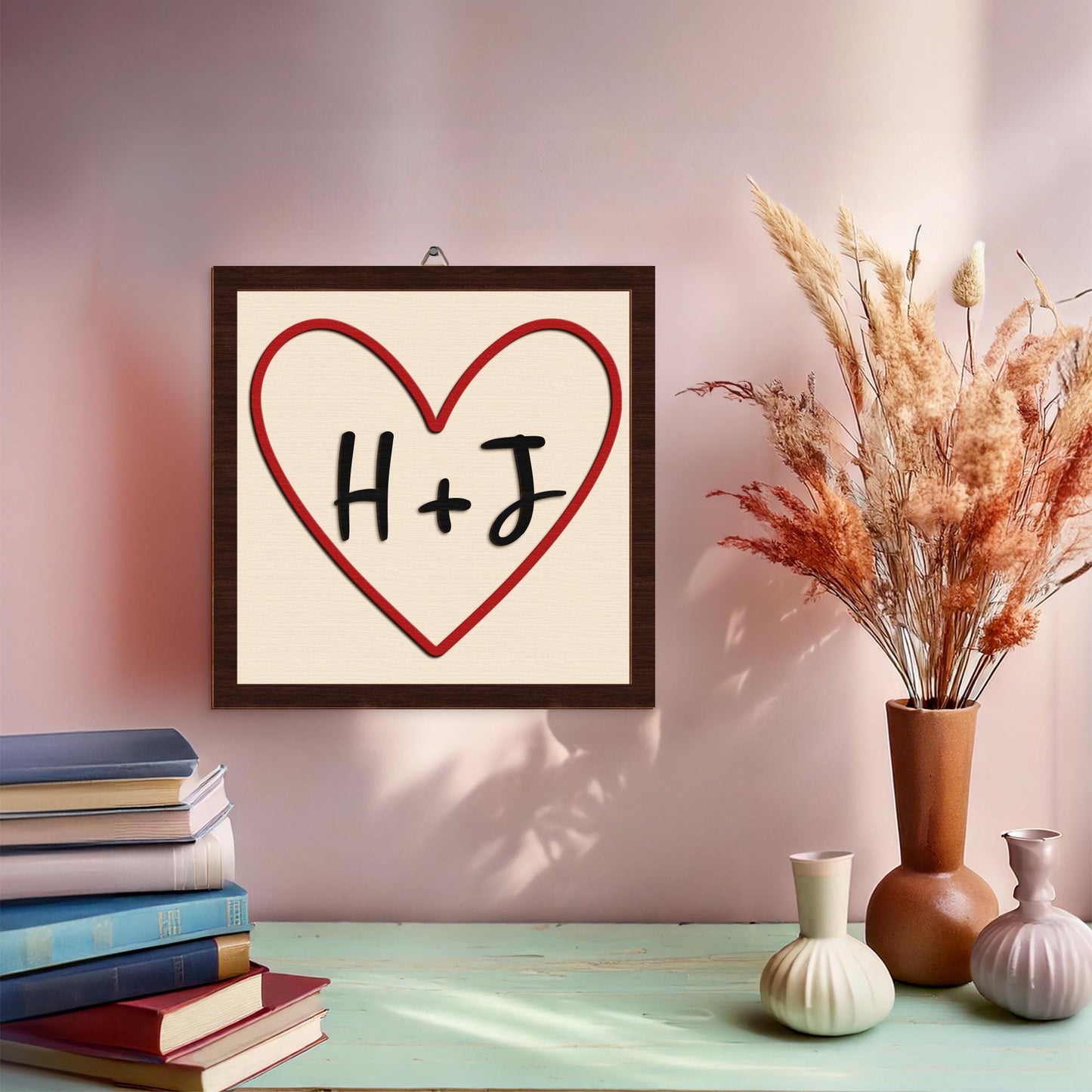 Netecom Personalized Initials Heart Wooden Sign for Couples, Custom Valentine’s Day Decor with His and Her Initials, Romantic Shelf and Tiered Tray Display, Meaningful Gift for Valentine or Anniversary
