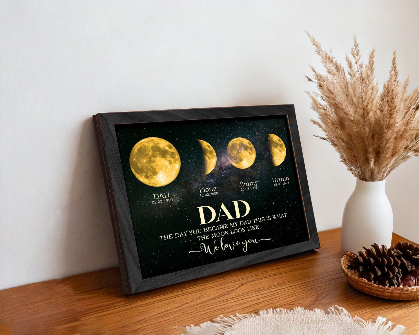 Netecom Personalized Moon Phase Frame for Dad with Children’s Names, Gift for the Day You Became My Dad, Moon Phase Art Frame, Father’s Day Gift, Gift for Dad